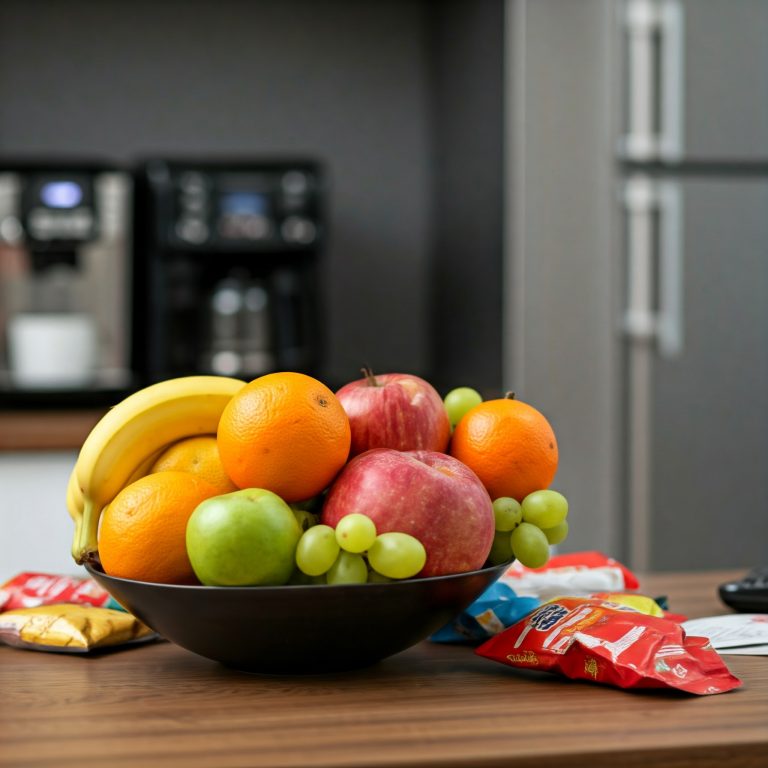 A fruti bowl with healthy snacks 768x768